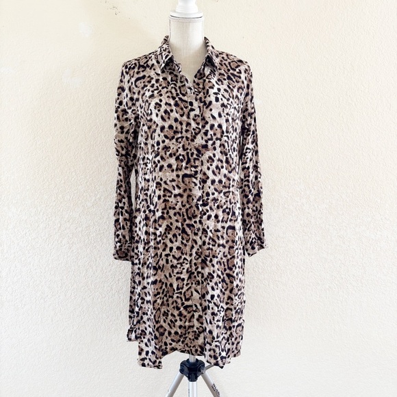 MSK Brown and Black Notched Collar Shirt Dress - Picture 1 of 9
